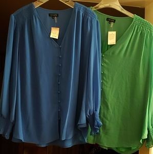 Two Chiffon dress shirts, green and blue